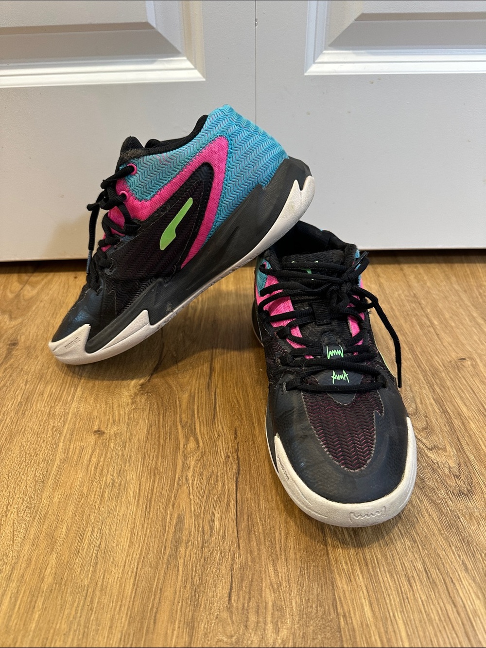 Puma Kids Black Sneakers with Pink, Teal & Lime Accents